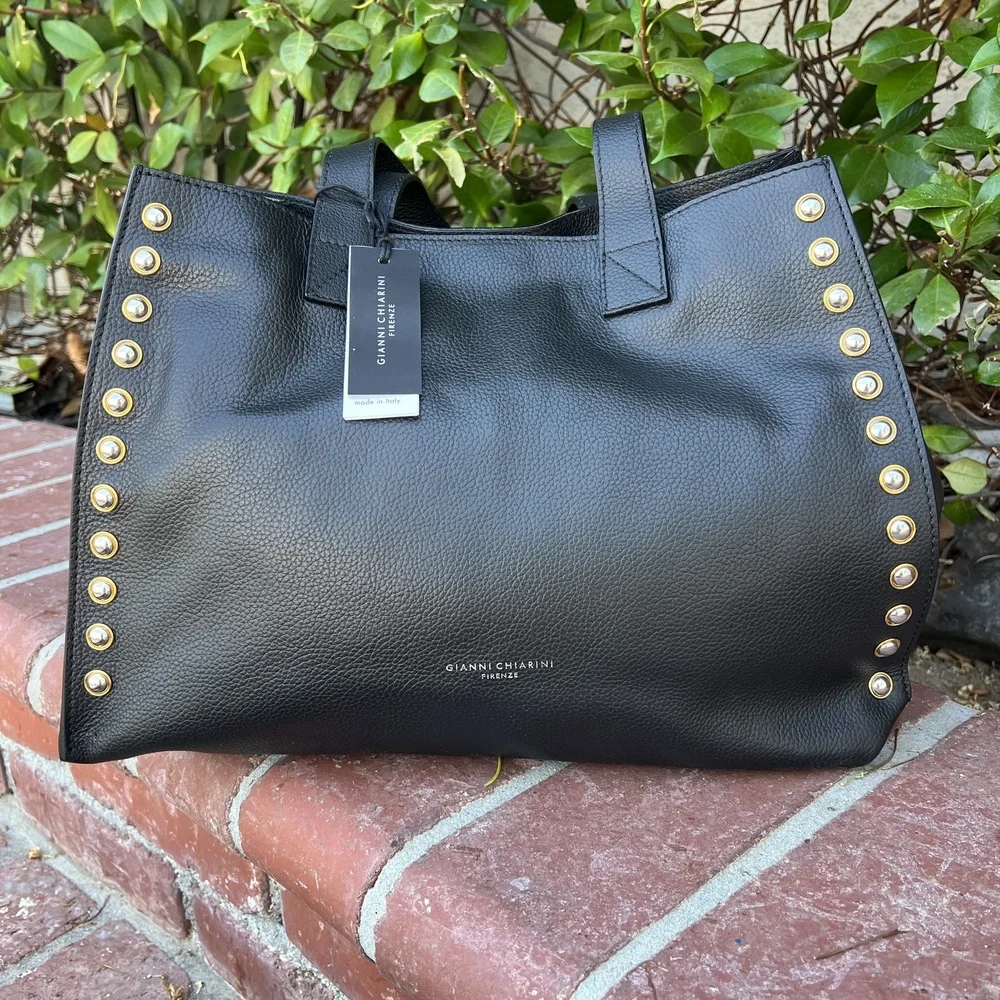 Gianni Chiarini Bag Borsa a Spalla Dorotea Black Leather Large Tote NWT w Flaw - Picture 7 of 8